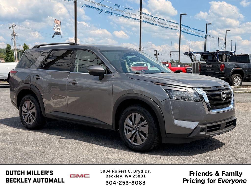 2025 Nissan Pathfinder SV in Gray — front three-quarter view
